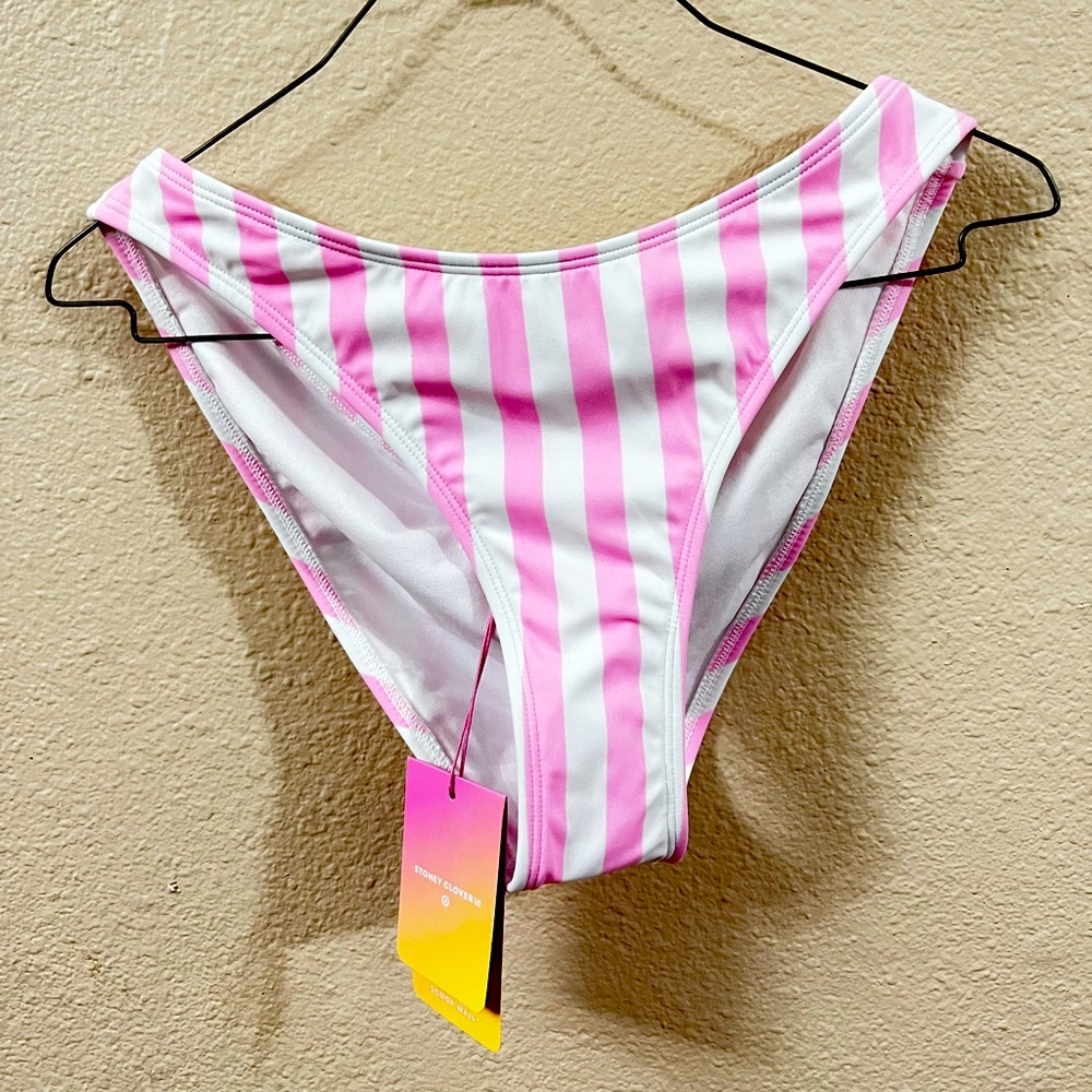 Pastel Pink Striped Stoney Bikini Bottom M